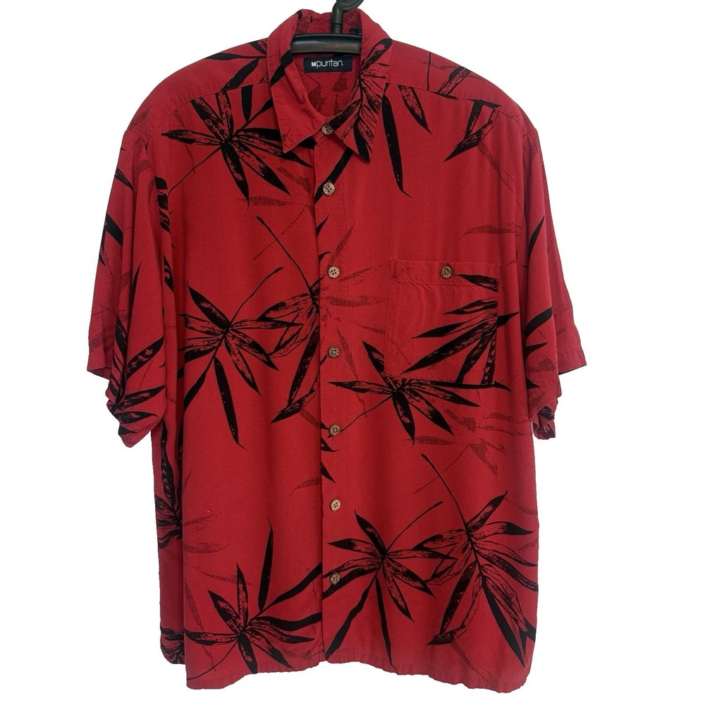 Puritan Mens Tropical Short Sleeve Button Shirt L Hawaiian Resort Wear Coastal
